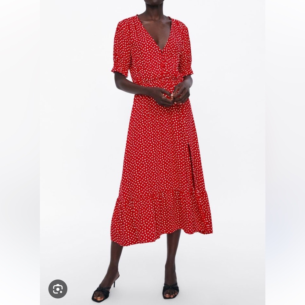 Red Polka Dot Dress Zara Size XS